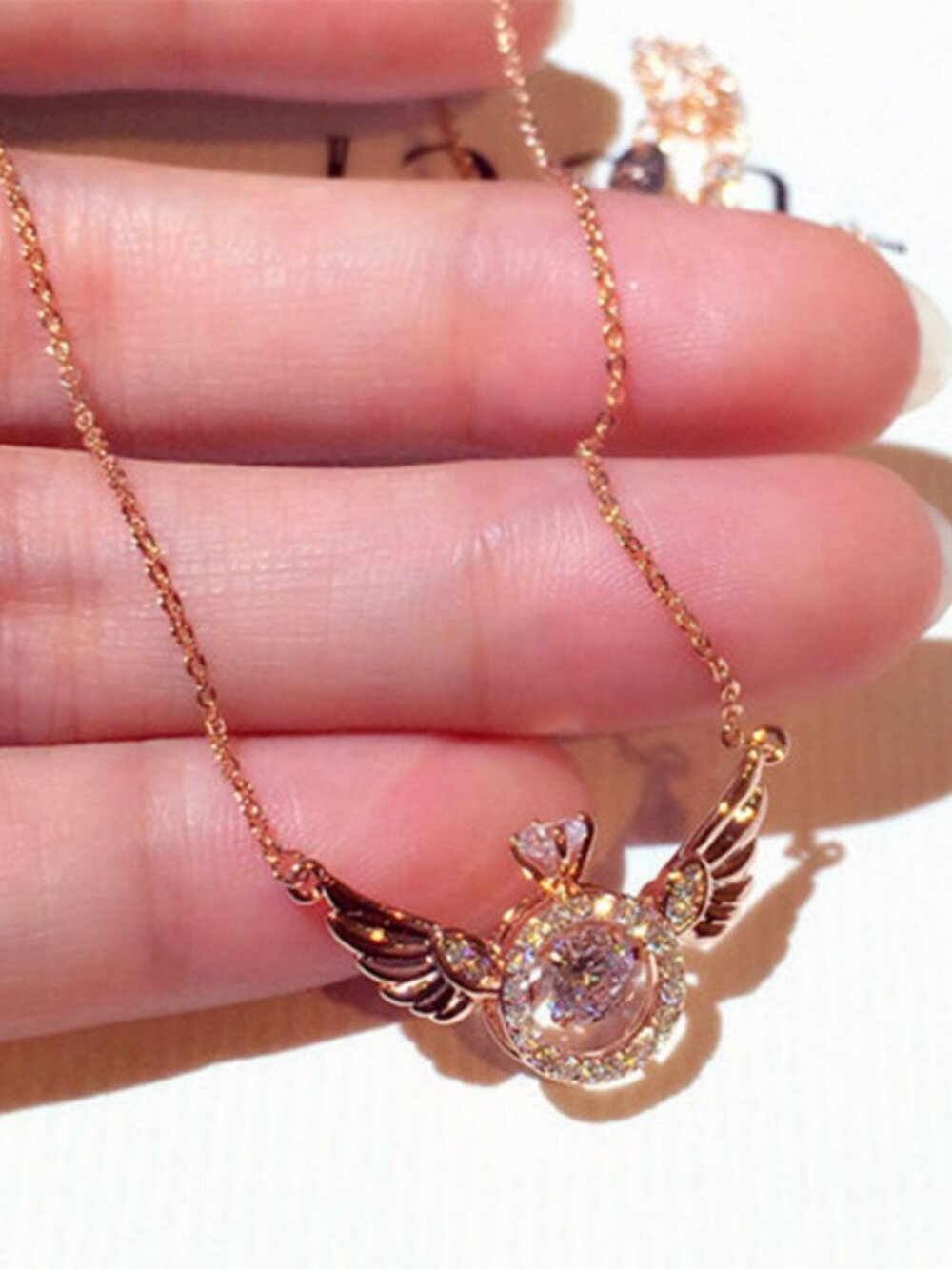 Angel wing necklace crystal cute
